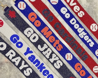 Beaded Gamesday Straps, braves, go dodgers,go mets,go jays,go yankees, go rays, go cardinals Purse straps, Stadium bag strap, purse strap