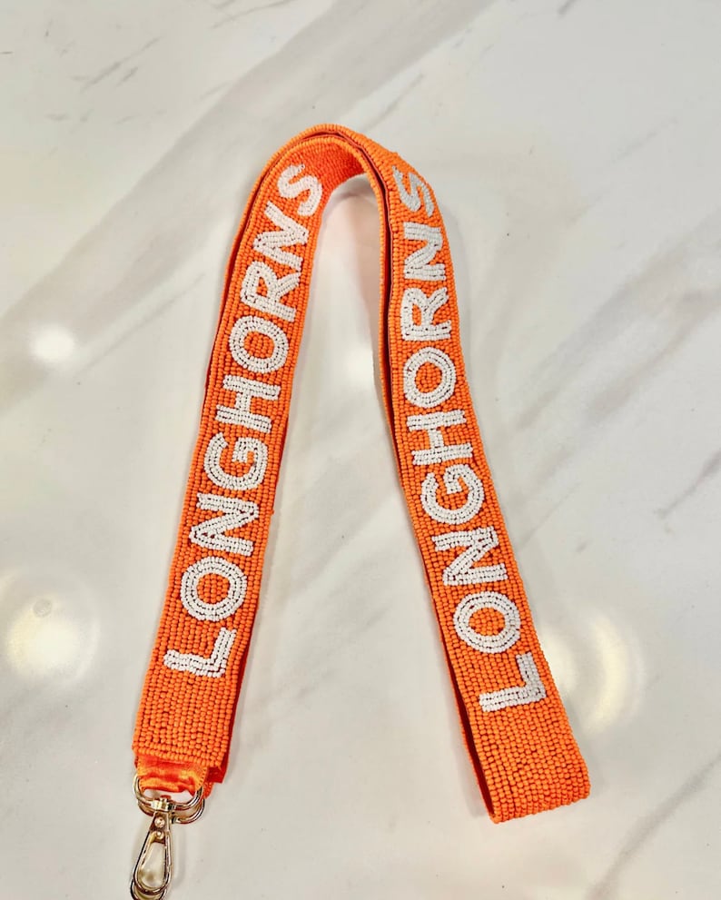 Hook 'em Beaded Bag Strap, UT Austin Bag Strap, Texas Longhorn Bag Strap, University of Austin