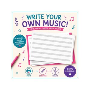 Printable Horizontal Sheet Music for Letter/A4 - Blank Horizontal Sheet Music Printable - Blank Horizontal Staff Paper