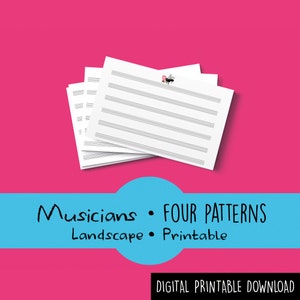 Landscape Printable Sheet Music for Letter/A4. Blank Sheet Music Printable. Blank Staff Paper. Blank Music Paper.