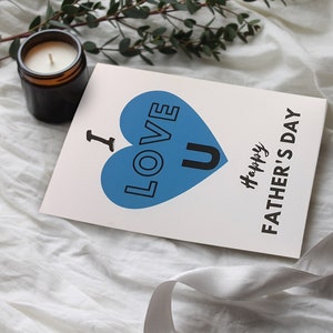 Tarjeta del día del padre I Love U: tarjeta del día del padre feliz para papá, regalo del día del padre para papá, forma de corazón para él