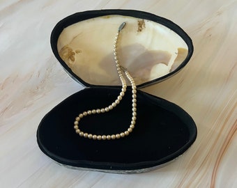 Handmade Pearl Clam Seashell Jewelry Box: Abalone Inlay, Fur Lined
