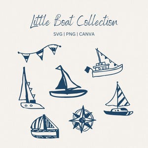 Coleção de ilustrações de barcos desenhados à mão, clipart de barcos à vela de esboço. Ilustrações de barcos náuticos PNG, SVG editável no Canva,