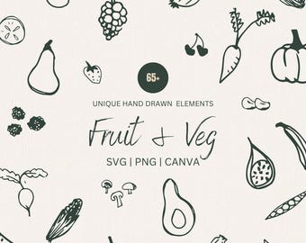 69 Hand-Drawn Fruit & Veg Illustrations, Hand Drawn Food Icons, sketchy illustrations PNG, SVG, Edit in Canva. Restaurant Menu Illustrations