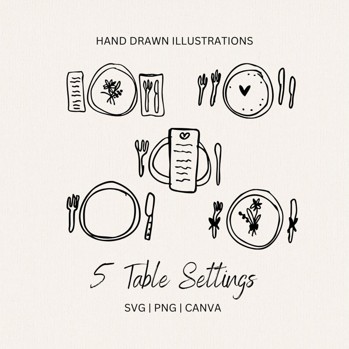 Hand Drawn Dinner Setting Illustration, Table Setting Wedding ...