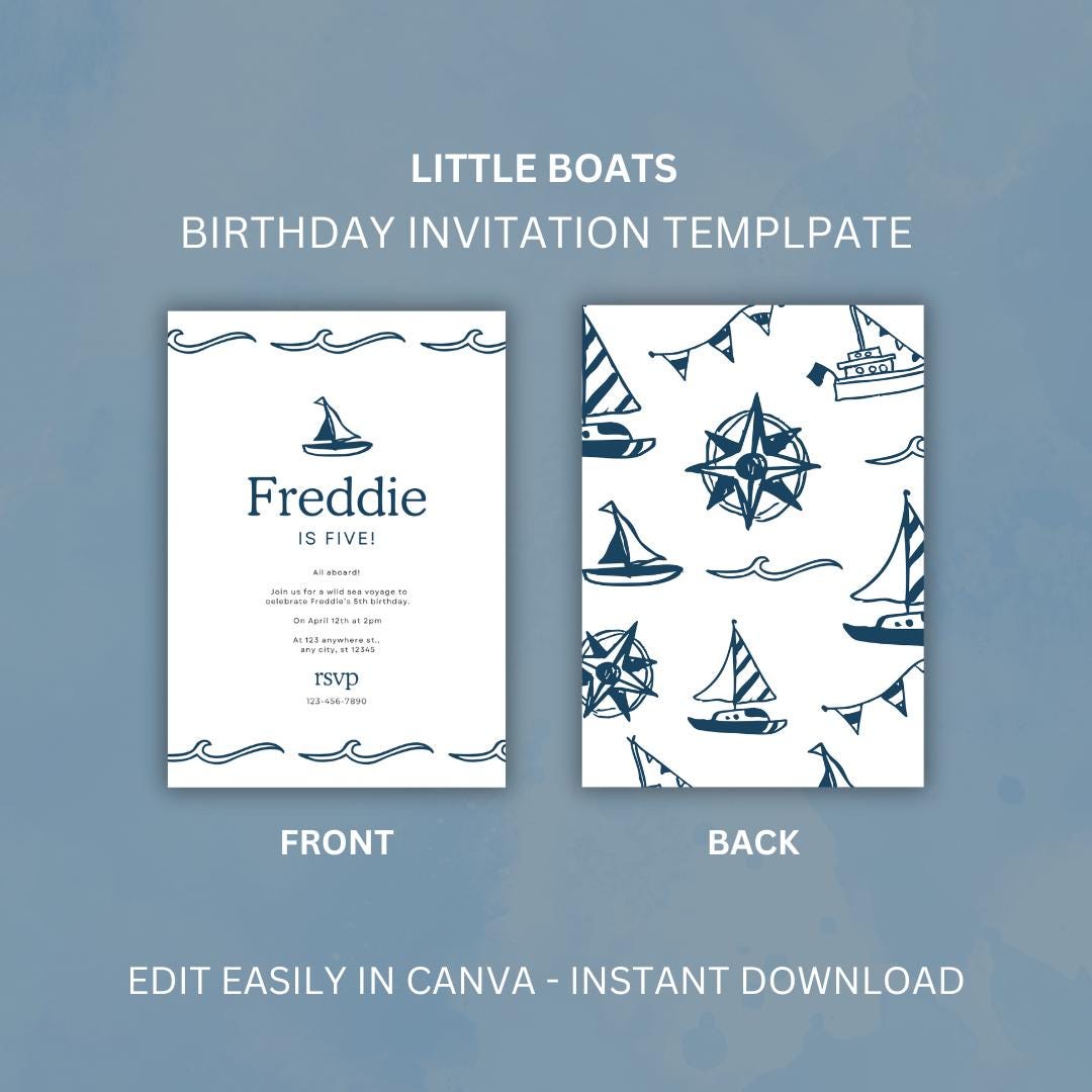 Little Boats Birthday Party Invitation – Editable Canva Template