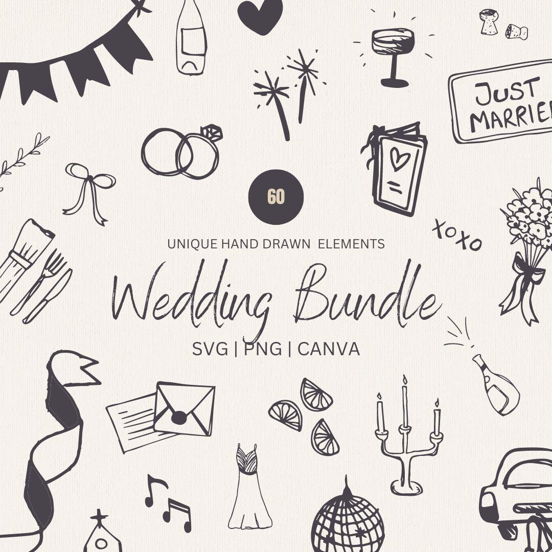 Hand Drawn Wedding Illustration Bundle - Hand-drawn Sketch Style PNG ...