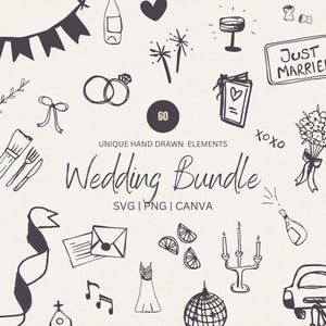 Hand drawn Wedding Illustration Bundle - Hand-Drawn Sketch Style PNG, SVG Clipart for Wedding Stationery & Menus, Editable in Canva.