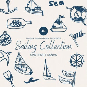 Handgetekende boot illustratie collectie, schets zeilboot clipart. Illustraties nautische boot, png, svg, bewerkbaar in canva,