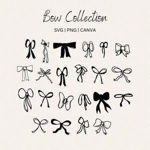 Hand Drawn Bows Collection, Unique Bow illustrations for wedding stationery, bridesmaid proposal, branding logos PNG, SVG and Canva editable