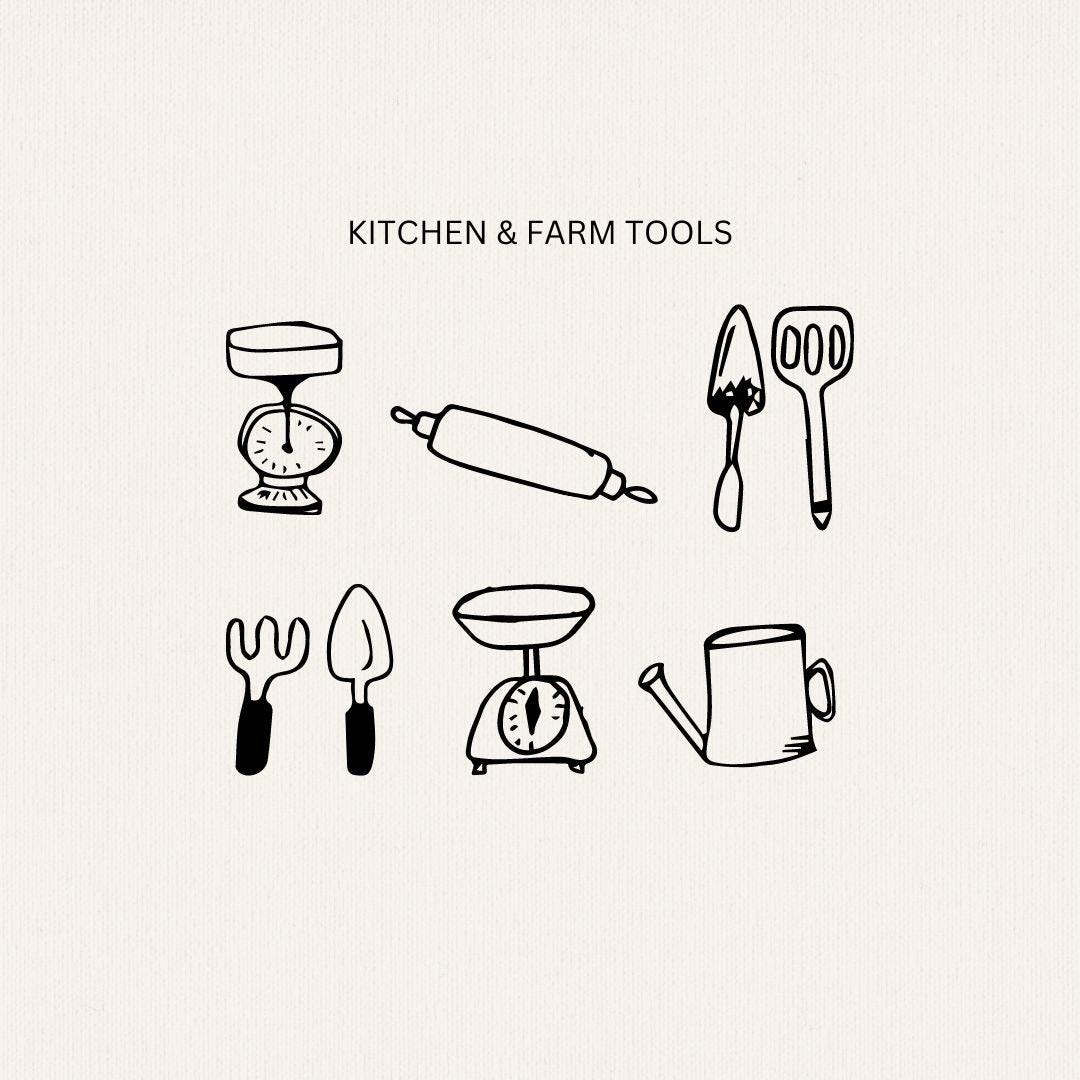 Hand Drawn Farm Kitchen Icon Bundle, Sketch Style Menu Illustrations ...
