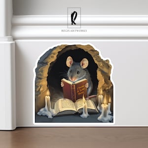 Decalcomania da muro foro del mouse - Mouse da lettura / Adesivo battiscopa / Regalo arredamento asilo nido / Accento domestico affascinante / 11A-S