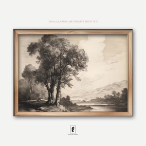Downloadable Artwork Printable - Tranquil River Sketch | Romantic Ink Wash  | Black & White Landscape Print |  | 19B