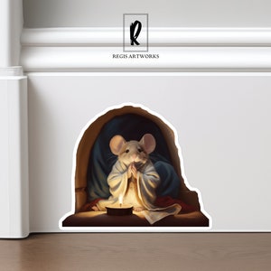 Mouse Hole Wall Decal - Praying Mouse | Skirting Board Baseboard Sticker | Nursery Decor Gift | Charming Home Accent | 11C-S