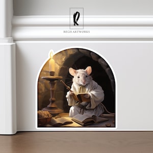 Mouse Hole Wall Decal - Writing Mouse | Skirting Board Baseboard Sticker | Nursery Decor Gift | Charming Home Accent | 11F-S