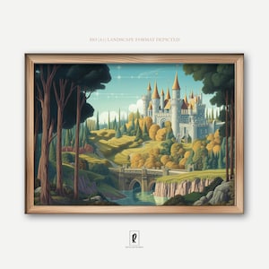 Downloadable Artwork Printable - Enchanted Forest Castle Art | Mystical Fairytale Digital Painting | Fantasy Landscape Decor | 9C