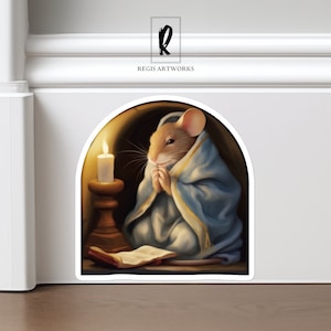 Mouse Hole Wall Decal - Praying Mouse | Skirting Board Baseboard Sticker | Nursery Decor Gift | Charming Home Accent | 11B-S
