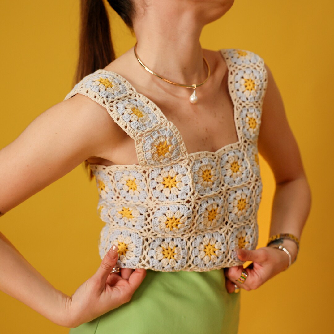 Daisy Crochet Top, Handmade Crochet Top, Handmade Granny Square Top