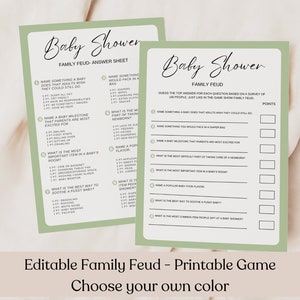 Faida familiare per baby shower, fortune della famiglia per bambini, gioco per baby shower, genere neutro, gioco per baby shower stampabile, curiosità per bambini, quiz per baby shower,