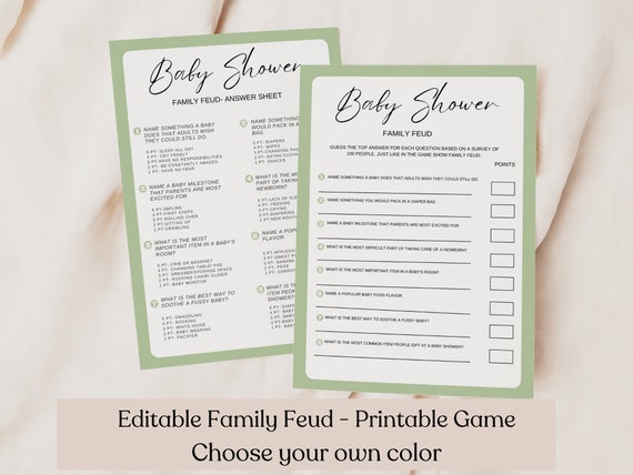Baby Shower Family Feud Game Cards - 30 Game Cards + Answer Key, Gender Neutral Party Game, Baby Feud Supplies - View #10