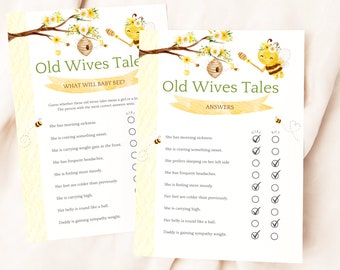 Baby Shower Old Wives Tales Game, What will baby bee, Old wives tales game, gender neutral, baby sprinkle game, gender revel party printable