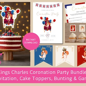 King Charles Coronation Party Bundle, Coronation printable games, Coronation decorations, Royal cake topper, Kings Coronation Invitation,
