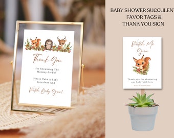 Succulent Baby Shower Favor Tags, Woodland Baby Shower Editable Party Favor, tags, Woodland Baby Shower Decor, Personalised baby shower sign