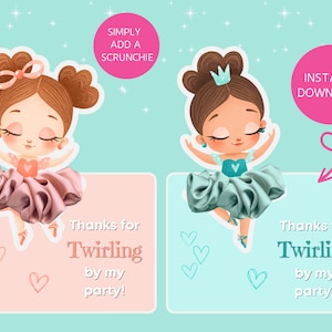 Bomboniere stampabili Ballerina Scrunchie, Carta favore Ballerina Scrunchie, Festa Ballerina, Regalo di compleanno per ballerina di danza classica, regalo per feste per ragazze