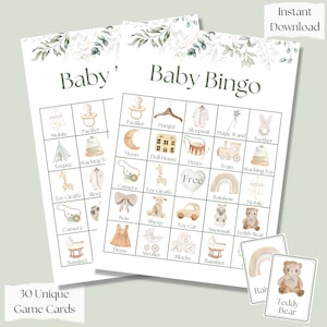 Neutrale Baby Shower Bingo, Baby Sprinkle Game, baby shower games, boho modern, groen minimalistisch, afdrukbare baby bingo, foto bingo game