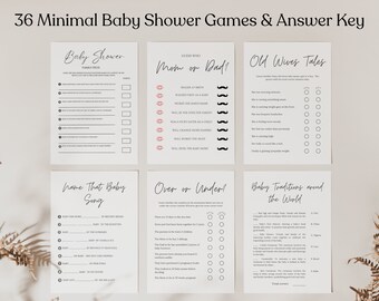 36 Minimalist Baby Shower Games, a printable, Gender Neutral modern bundle, modern, simple and stylish. bingo, predications, family feud.