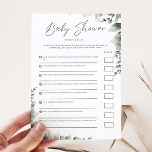 Baby Shower Family Feud, Modern green baby shower, Baby Shower Games, Gender Neutral, Printable Shower Game, baby trivia, baby shower quiz,