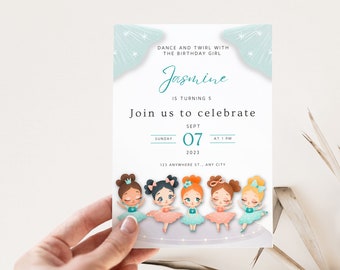 Ballerina Birthday Invitation, Editable Ballerina Birthday Invite, Dance Party, Ballet Dancer Girls, Editable Template, Instant Download