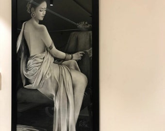Life size Charcoal & Graphite artpiece done on Fabriano Paper. Rarely made type of Art to bring unusual beauty and attention to any wall.