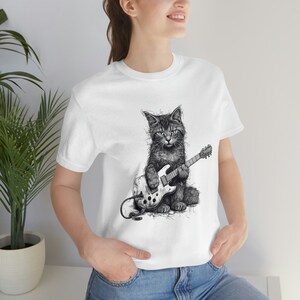 Cat Playing Guitar T-shirt: Unisex Music Tee, Gift for Cat Lover