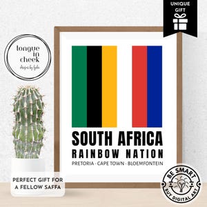 South Africa Rainbow Nation Poster, SA Flag Colours Print, African Pride Wall Art, Patriotic Home Decor, Digital Download, Mzansi Pride