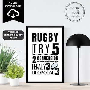 Rugby Wall Art Print, Boys Room Decor, Sports Bedroom Poster, Teen Room Art, Digital Download, Dad Gift, Minimalist Rugby Decor