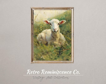 Spring Baby Lamb Oil Painting Print, Printable Wall Decor, Easter Nursery Print, Vintage Art Prints, Downloadable Neutral Wall Art