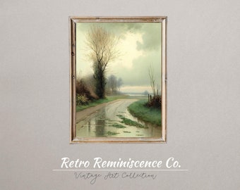 Vintage Landscape Painting Printable Wall Art, Antique Oil Painting, Country Field Decor Antique Moody Landscape, Farmhouse Wall Art Print