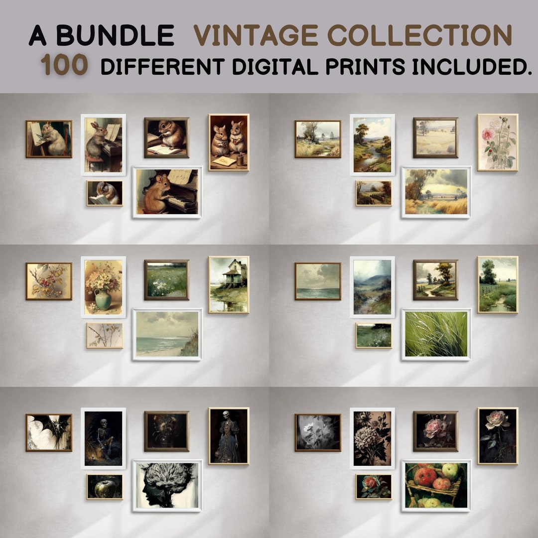 Vintage Gallery Wall Art Set of 100 Digital Prints, Printable Vintage ...