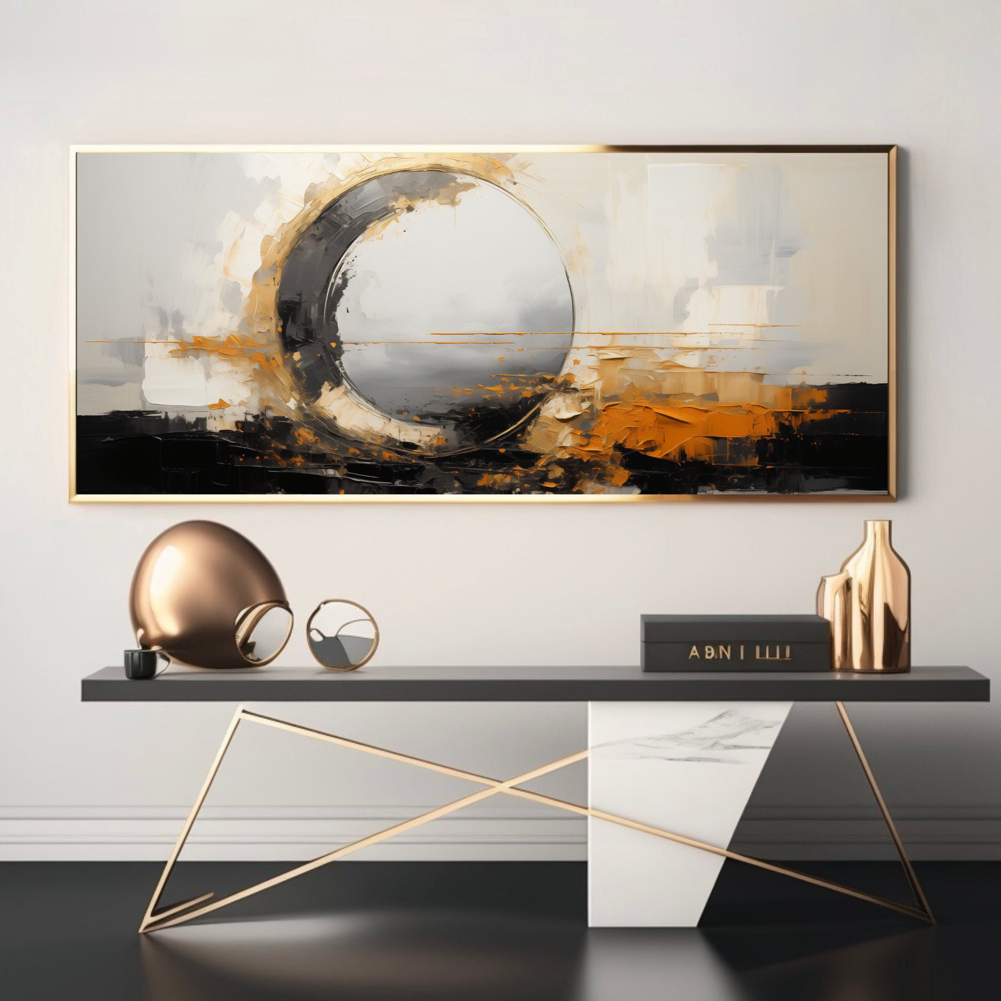 Enso Zen Circle Wall Art Abstract Gold and Black Contemporary Modern ...