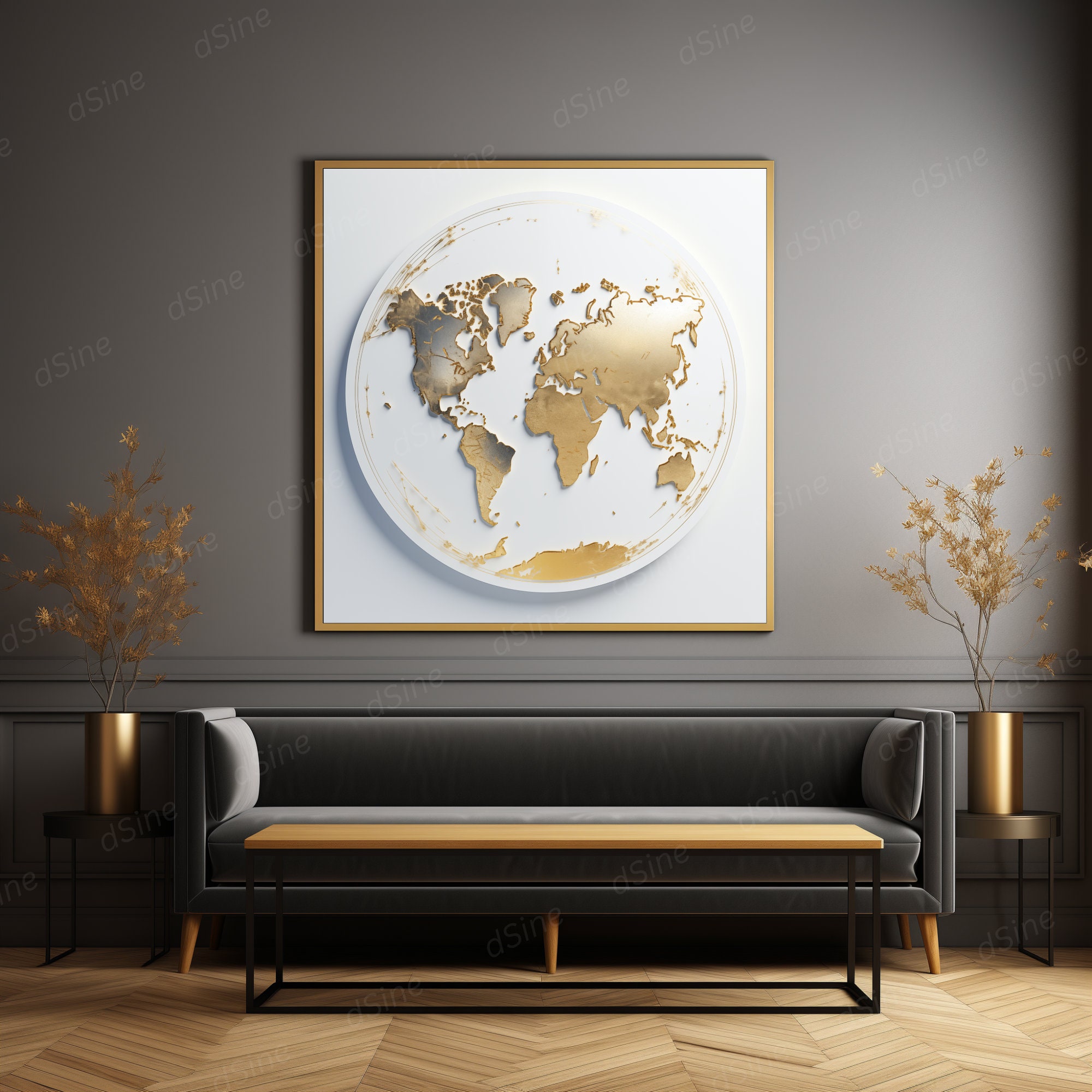 Maps Modern Line Modern Luxury Golden Line World Map Contemporary Modern Art Home Decor ...