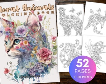 Floral Animals Coloring Book: 50+ Intricate Designs (Instant Download)