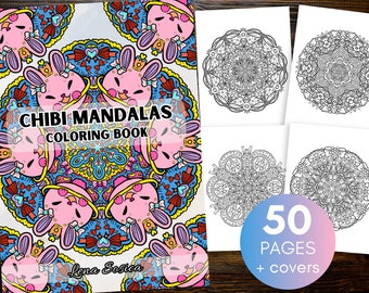 Libro para colorear de mandalas chibi: 50 diseños de cintas kawaii (páginas imprimibles)