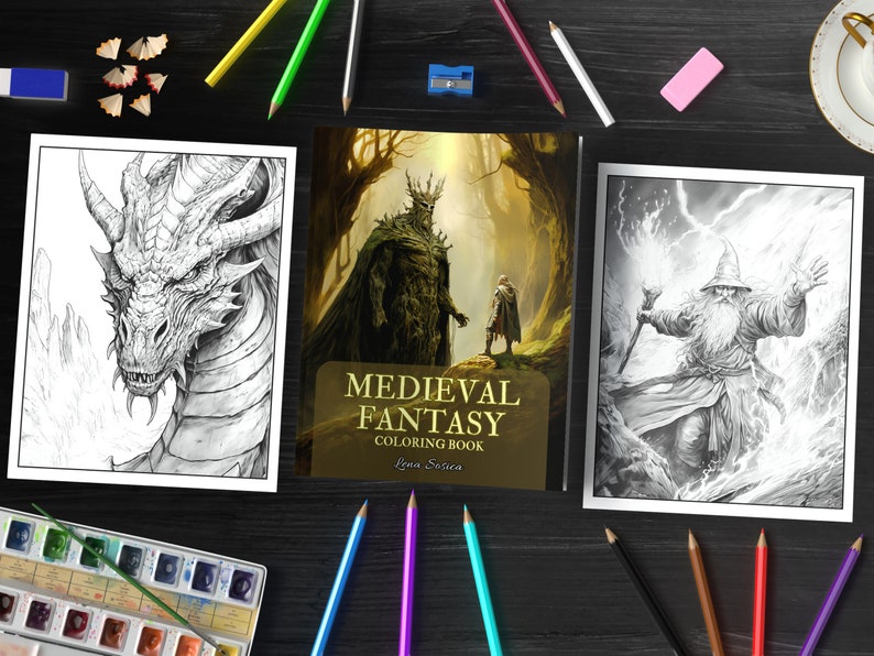 Medieval Fantasy Coloring Book: Journey Through Enchanted Realms and Mystical Creatures (Printable Pages)