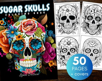 Libro para colorear de calaveras de azúcar: 50 diseños del Día de Muertos (páginas imprimibles)