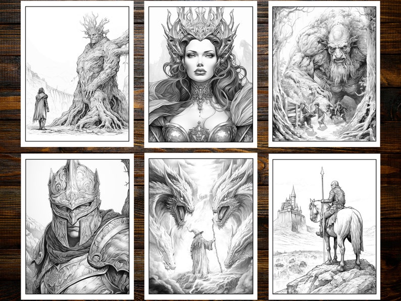 Medieval Fantasy Coloring Book: Journey Through Enchanted Realms and Mystical Creatures (Printable Pages)