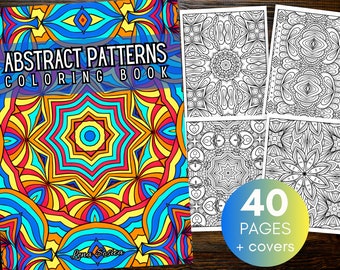 May include: A coloring book with the title "Abstract Patterns Coloring Book" featuring a colorful geometric pattern on the cover. The book has 40 pages plus covers.