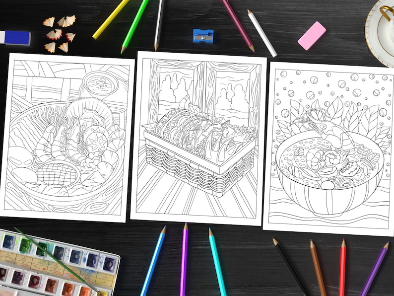 Anime Food Coloring Book: From Sushi to Sweets, Dive into a Whirlwind of Colorful Edibles (Printable Pages)
