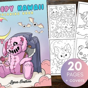 Creepy Kawaii Coloring Book: 20 Handcrafted Illustrations (Instant Download)
