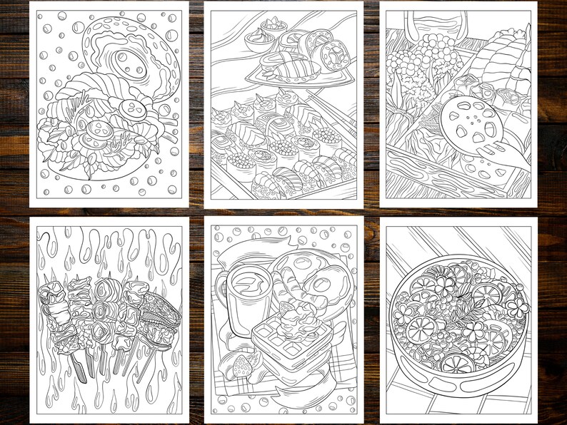 Anime Food Coloring Book: From Sushi to Sweets, Dive into a Whirlwind of Colorful Edibles (Printable Pages)